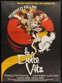 3m442 LA DOLCE VITA French 1p R70s Federico Fellini, cool different art by R. Gruau!