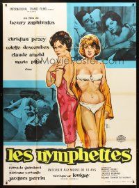 3m459 LES NYMPHETTES French 1p '60 artwork of sexy barely-clothed girls by Gonzalez!