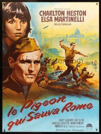 3m518 PIGEON THAT TOOK ROME French 1p '62 different art of Charlton Heston & Elsa Martinelli!