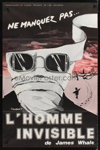 3m246 INVISIBLE MAN French 31x47 R80s James Whale, H.G. Wells, art of Claude Rains by Gaborit!