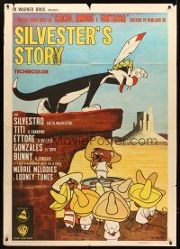 3m199 SYLVESTER'S STORY Italian 1p '58 art of the cartoon cat & Speedy Gonzalez by G. Calma!