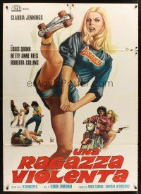 3m212 UNHOLY ROLLERS Italian 1p '74 artwork of sexy skating rollergirl Claudia Jennings by Aller!