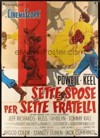 3m074 SEVEN BRIDES FOR SEVEN BROTHERS Italian 2p R68 classic MGM musical, different art by Nano!