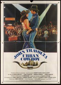 3m082 URBAN COWBOY Italian 2p '80 different art of John Travolta & Debra Winger in cowboy hats!