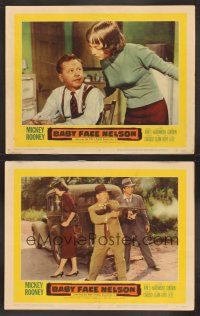 3p601 BABY FACE NELSON 2 LCs '57 Public Enemy No. 1 Mickey Rooney firing tommy gun, Carolyn Jones!