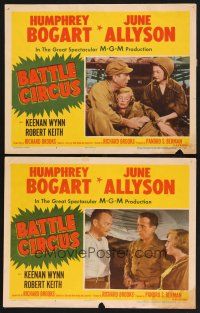 3p605 BATTLE CIRCUS 2 LCs '53 close up of Humphrey Bogart between Robert Keith & June Allyson!