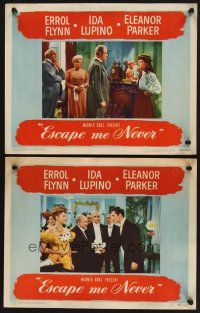 3p691 ESCAPE ME NEVER 2 LCs '48 Errol Flynn was a liar you loved, Ida Lupino, Eleanor Parker!