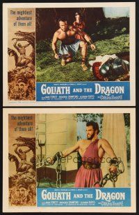 3p724 GOLIATH & THE DRAGON 2 LCs '60 cool image of Mark Forest in chains & w/sword!