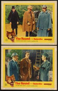 3p757 HOUND OF THE BASKERVILLES 2 LCs '59 cool images of Peter Cushing, Christopher Lee!