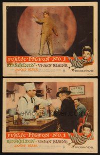 3p850 PUBLIC PIGEON NO 1 2 LCs '56 great images of goofy Red Skelton as convict & soda jerk!