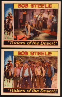 3p861 RIDERS OF THE DESERT 2 LCs '32 Bob Steele rescues Gertrude Messenger, cool image of bad guys!