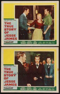 3p969 TRUE STORY OF JESSE JAMES 2 LCs '57 Robert Wagner, Jeffrey Hunter, Hope Lange!