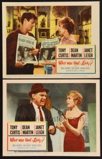 3p989 WHO WAS THAT LADY 2 LCs '60 Tony Curtis & James Whitmore, sexy Janet Leigh w/gun!