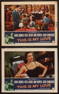 3p532 THIS IS MY LOVE 3 LCs '54 Dan Duryea hates Linda Darnell for what she did to his wife!