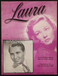 3r157 LAURA sheet music '44 close up of beautiful Gene Tierney, Otto Preminger, Laura!
