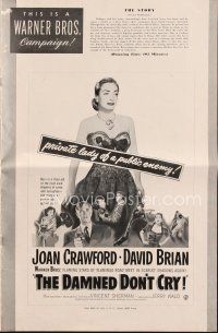 3r215 DAMNED DON'T CRY pressbook '50 Joan Crawford is the private lady of a Public Enemy!
