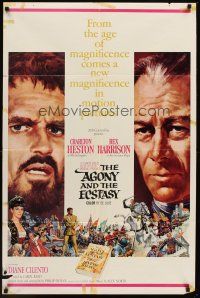 3s019 AGONY & THE ECSTASY 1sh '65 great art of Charlton Heston & Rex Harrison!