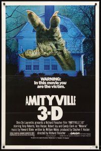 3s030 AMITYVILLE 3D 1sh '83 cool 3-D image of huge monster hand reaching from house!