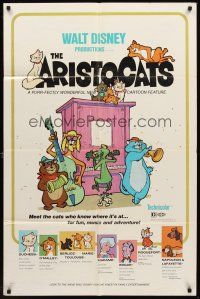 3s037 ARISTOCATS 1sh '71 Walt Disney feline jazz musical cartoon, great image!