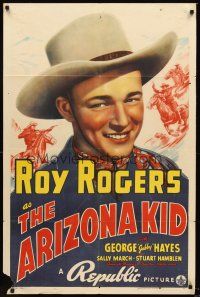 3s038 ARIZONA KID 1sh '39 great image of cowboy Roy Rogers in singing western!