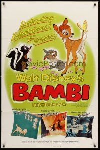 3s049 BAMBI style B 1sh R66 Walt Disney cartoon deer classic, great art with Thumper & Flower!