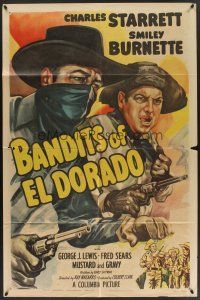 3s052 BANDITS OF EL DORADO 1sh '49 art of Charles Starrett as The Durango Kid + Smiley!