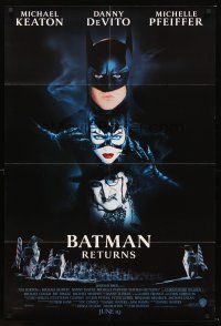 3s058 BATMAN RETURNS advance DS 1sh '92 Michael Keaton, Danny DeVito, Michelle Pfeiffer, Tim Burton
