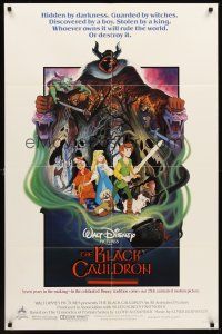 3s079 BLACK CAULDRON advance 1sh '85 first Walt Disney CG, cool fantasy art by Paul Wensel!