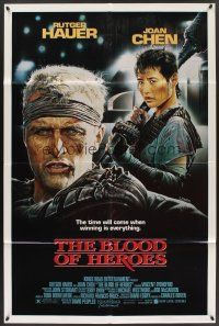 3s088 BLOOD OF HEROES 1sh '90 E. Sciotti artwork of football players Rutger Hauer, Joan Chen!