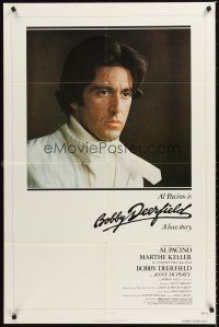 3s093 BOBBY DEERFIELD 1sh '77 close up of F1 race car driver Al Pacino, directed by Sydney Pollack!