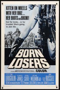 3s097 BORN LOSERS 1sh '67 Tom Laughlin directs and stars as Billy Jack, sexy motorcycle image!