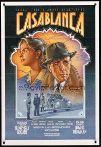 3s129 CASABLANCA video 1sh R92 Humphrey Bogart, Ingrid Bergman, Michael Curtiz classic, LeFleur art!