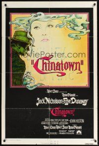 3s142 CHINATOWN 1sh '74 art of Jack Nicholson & Faye Dunaway by Jim Pearsall, Roman Polanski!