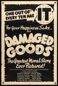 3s178 DAMAGED GOODS 1sh '37 every mom, dad, son & daughter should know about V.D.!