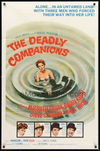 3s184 DEADLY COMPANIONS 1sh '61 first Sam Peckinpah, art of sexy Maureen O'Hara caught swimming!