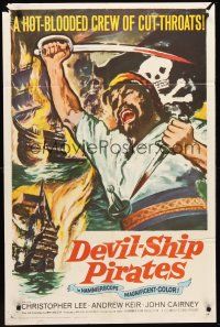 3s198 DEVIL-SHIP PIRATES 1sh '64 Hammer, hot-blooded crew of cutthroats, buccaneer artwork!