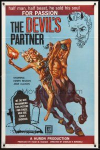 3s197 DEVIL'S PARTNER 1sh '61 great artwork of sexy Jean Allison riding centaur man, black magic!