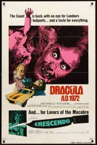 3s217 DRACULA A.D. 1972/CRESCENDO 1sh '72 Hammer horror , great image of vampire Christopher Lee!