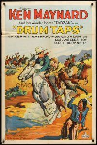 3s221 DRUM TAPS 1sh '33 cool artwork of Ken Maynard on his wonder horse Tarzan!