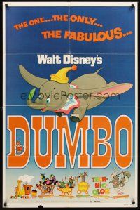 3s223 DUMBO 1sh R76 colorful art from Walt Disney circus elephant classic!
