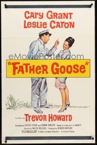 3s244 FATHER GOOSE 1sh '65 art of sea captain Cary Grant yelling at pretty Leslie Caron!