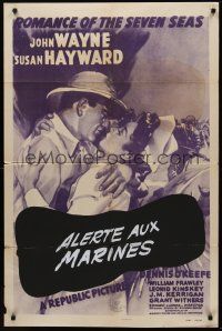 3s251 FIGHTING SEABEES 1sh R54 close-up romantic art of John Wayne & Susan Hayward!