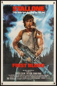 3s254 FIRST BLOOD 1sh '82 artwork of Sylvester Stallone as John Rambo by Drew Struzan!