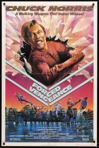 3s267 FORCED VENGEANCE 1sh '82 Chuck Norris is a walking weapon that never misses, Gleason art!