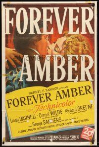 3s270 FOREVER AMBER 1sh '47 sexy Linda Darnell, Cornel Wilde, directed by Otto Preminger!
