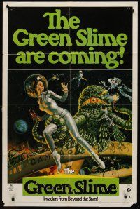 3s303 GREEN SLIME 1sh '69 classic cheesy sci-fi movie, wonderful art of sexy astronaut & monster!