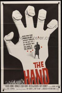 3s308 HAND 1sh '61 cool artwork of giant hand reaching for man in trench coat with gun!