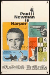 3s312 HARPER 1sh '66 Paul Newman has many fights, sexy Pamela Tiffin, great design!
