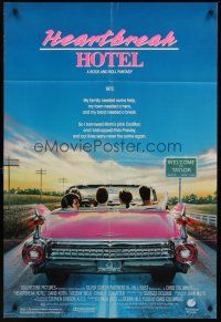 3s316 HEARTBREAK HOTEL 1sh '88 great art of Elvis in the back of a pink Cadillac!