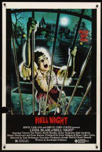 3s319 HELL NIGHT 1sh '81 artwork of Linda Blair trying to escape haunted house by Jarvis!
